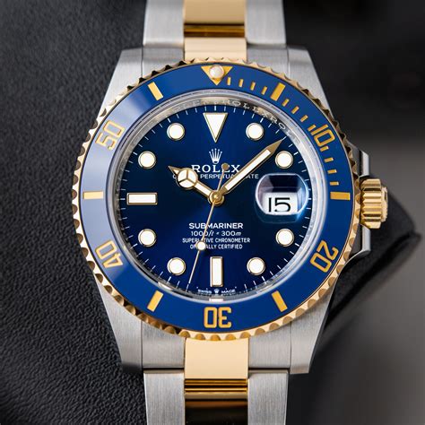 blue and gold sumbmariner rolex|2023 Rolex two tone submariner.